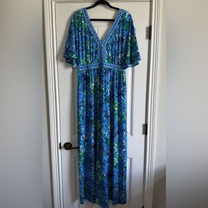 NWT Lilly Pulitzer Addison Elbow Sleeve Maxi in Abaco Blue in Turtle Awe Size 12
